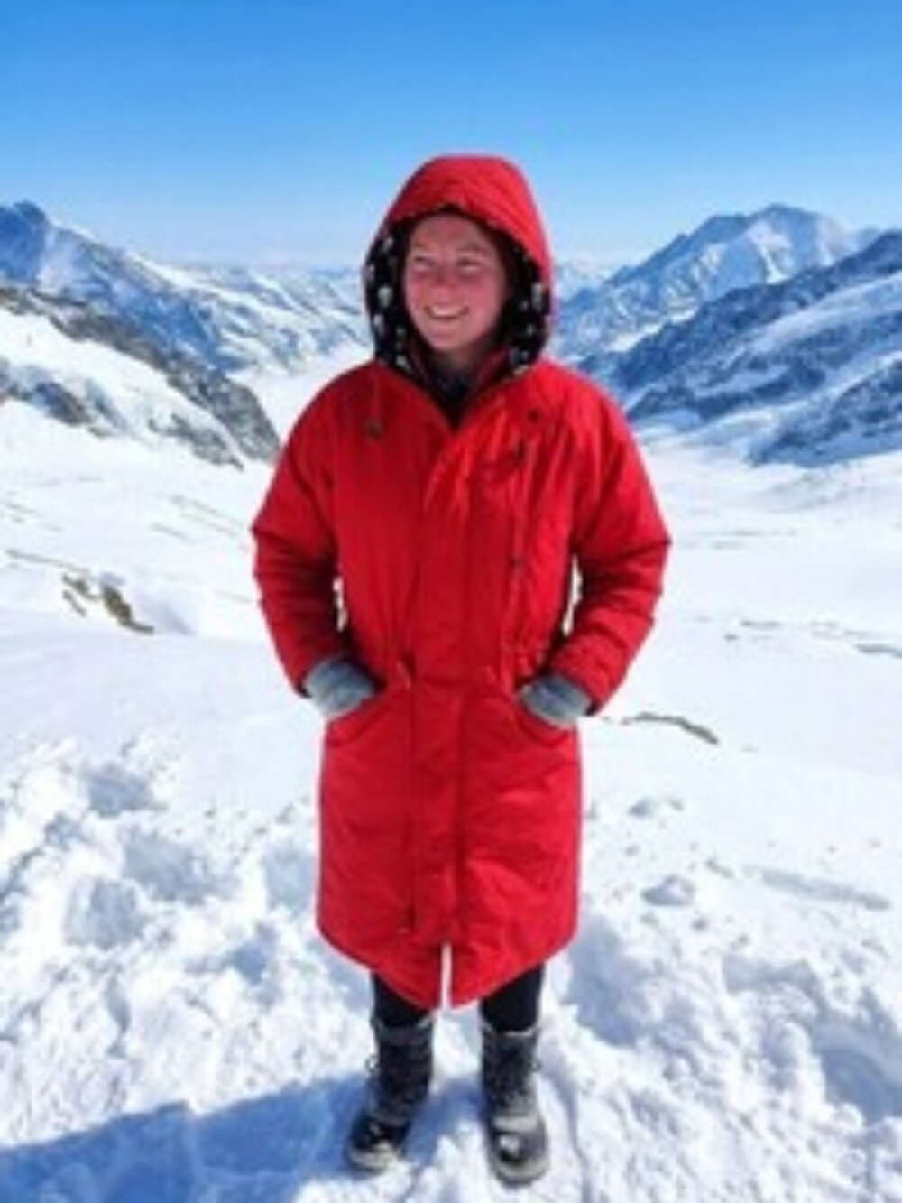 TRIPLE P.L.U.S. GOOSE Gorpcore Down Filled Red Hooded Parka Coat Sz 14 Orig $725
